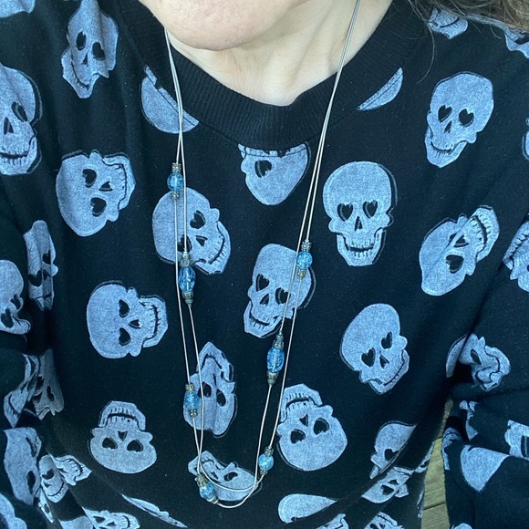 Long double strand necklace light blue beaded lantern look beads - Picture 8 of 9